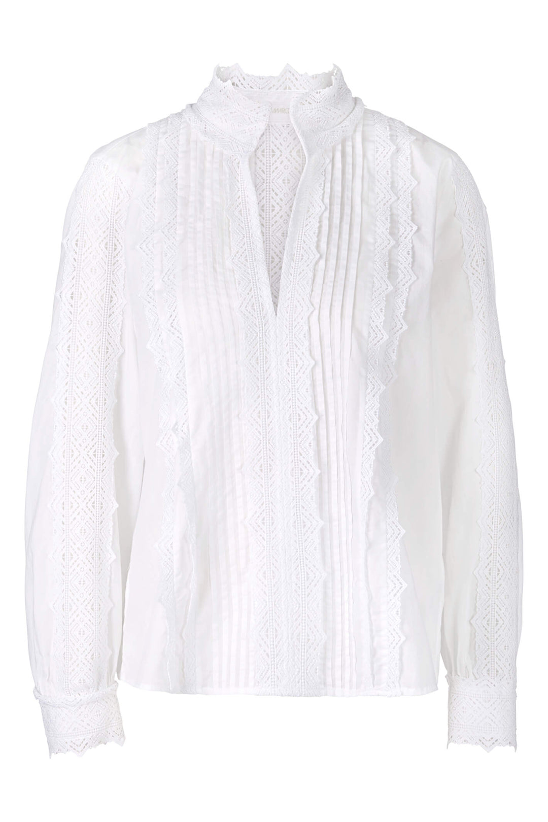 Marc Cain Collection UC 51.36 W94 White Lace Panel Shirt Top - Olivia Grace Fashion