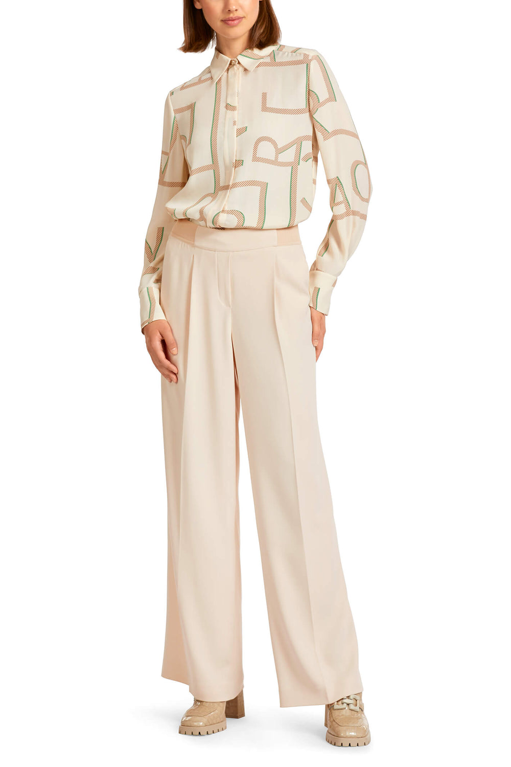 Marc Cain Collection UC 81.19 W56 Creme Wide Leg Trousers - Olivia Grace Fashion