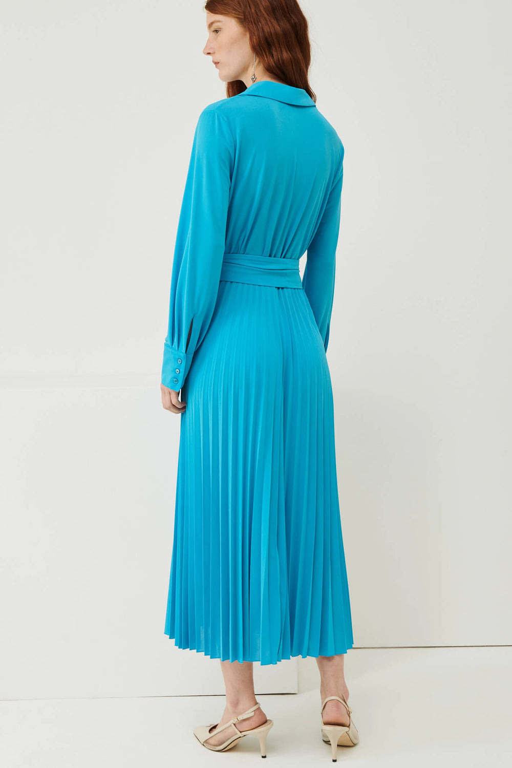 Marella Egadi 2336210231200 Turquoise Jersey Pleated Dress - Olivia Grace Fashion