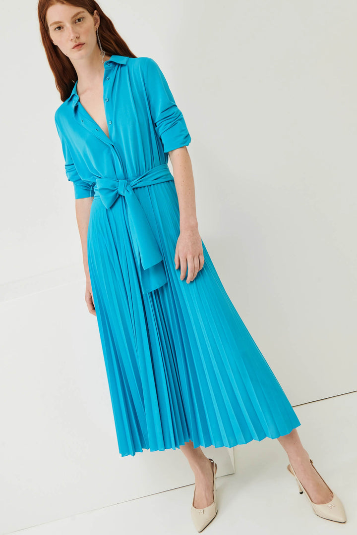 Marella Egadi 2336210231200 Turquoise Jersey Pleated Dress - Olivia Grace Fashion