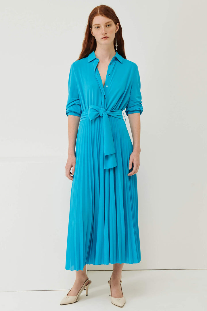 Marella Egadi 2336210231200 Turquoise Jersey Pleated Dress - Olivia Grace Fashion