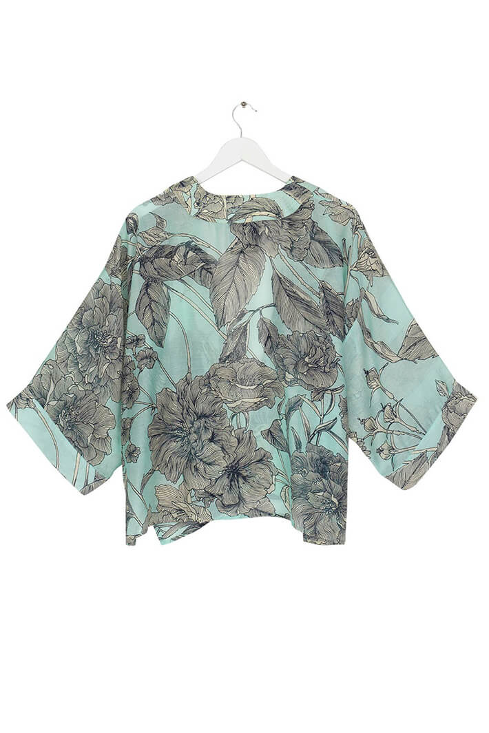 One Hundred Stars Kimono Kew Etched Floral Aqua - Olivia Grace Fashion