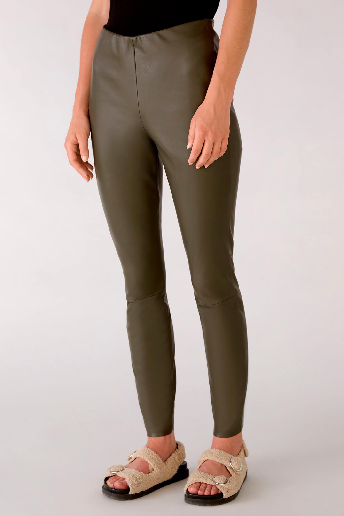 Olive green faux leather on sale leggings