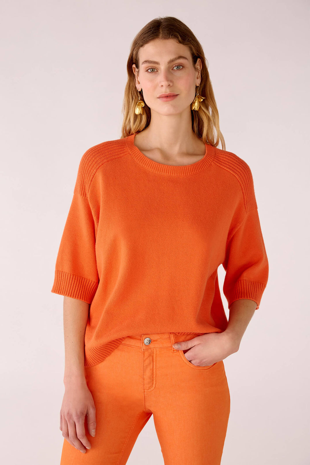 Oui 78116 Orange Short Sleeved Jumper - Olivia Grace Fashion