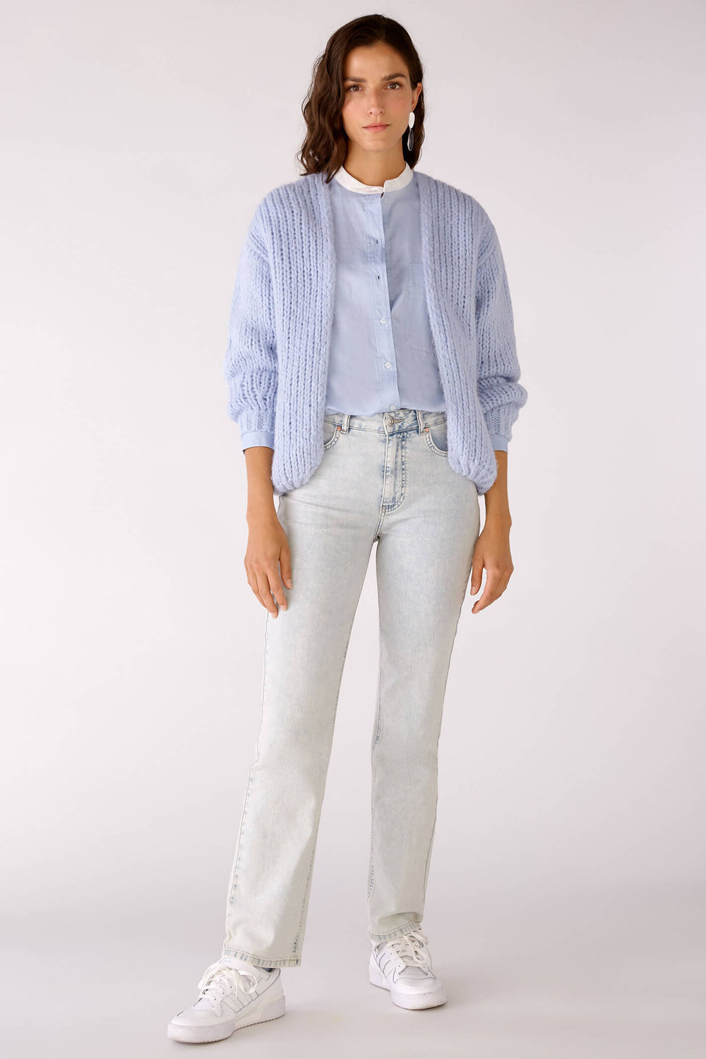 Oui 78229 Blue Collarless Shirt Blouse - Olivia Grace Fashion