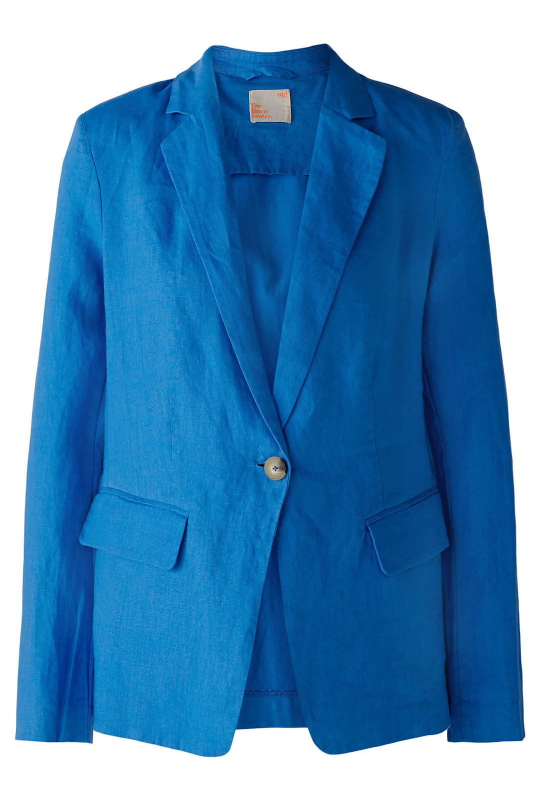 Oui 78459 Blue One Button Linen Jacket - Olivia Grace Fashion