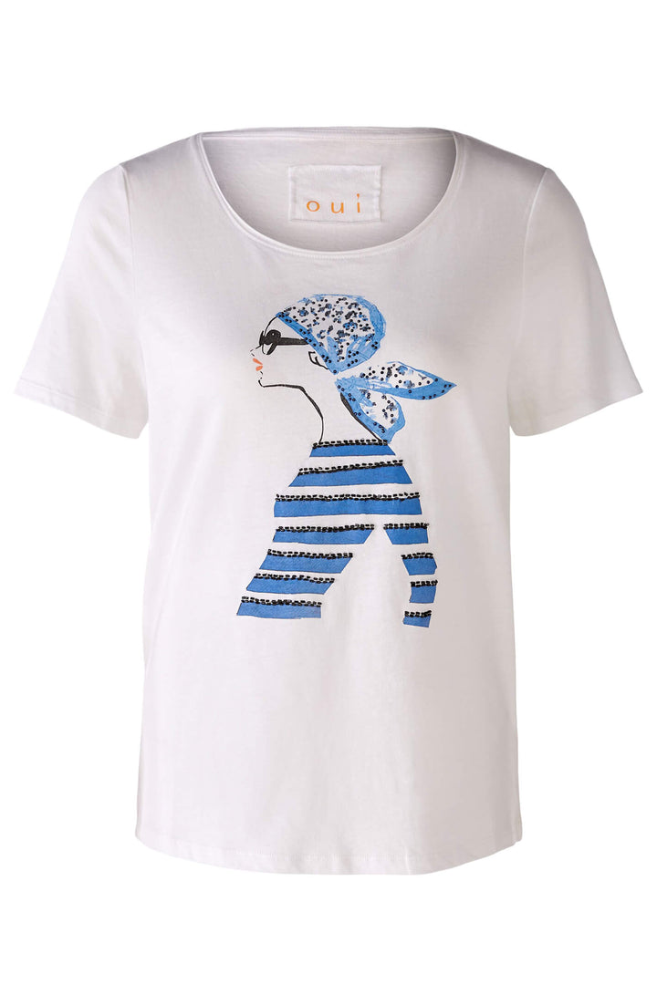 Oui 78613 Optic White Motif T-Shirt - Olivia Grace Fashion