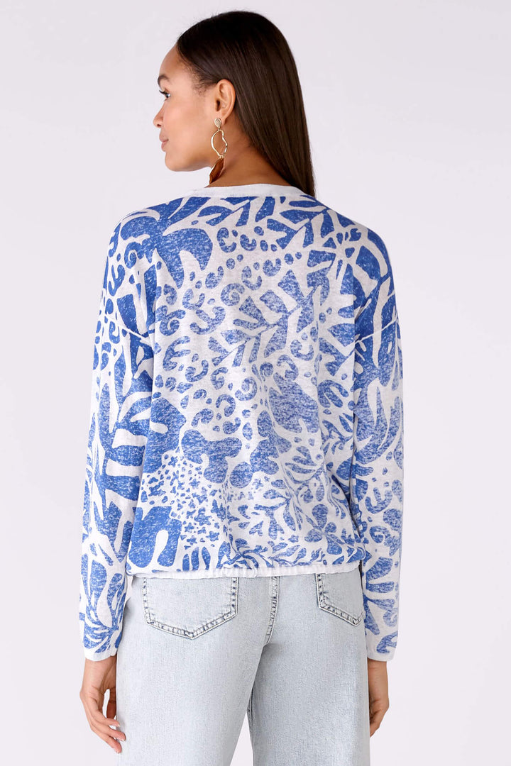 Oui 78627 White Blue Print Cardigan - Olivia Grace Fashion