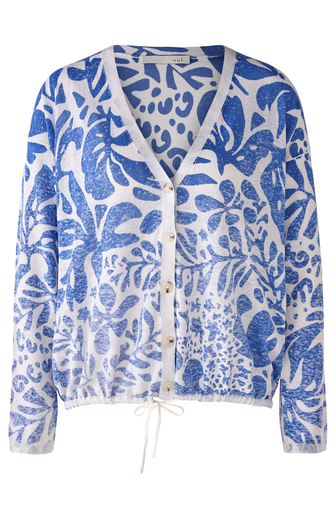 Oui 78627 White Blue Print Cardigan - Olivia Grace Fashion