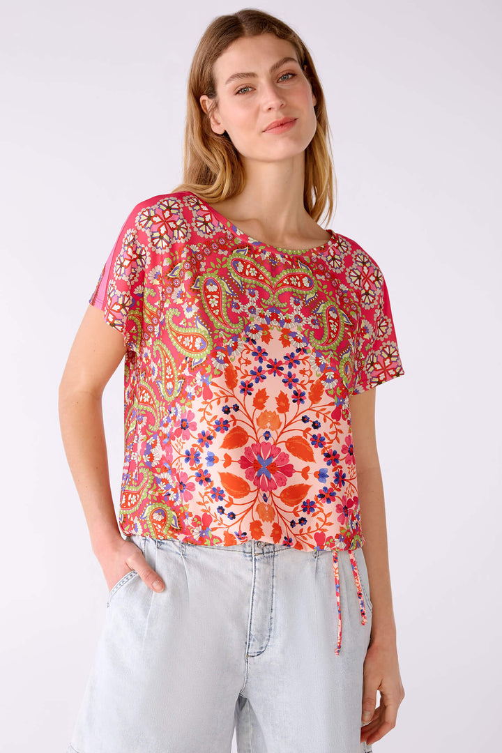 Oui 78648 Pink Orange Print Top - Olivia Grace Fashion