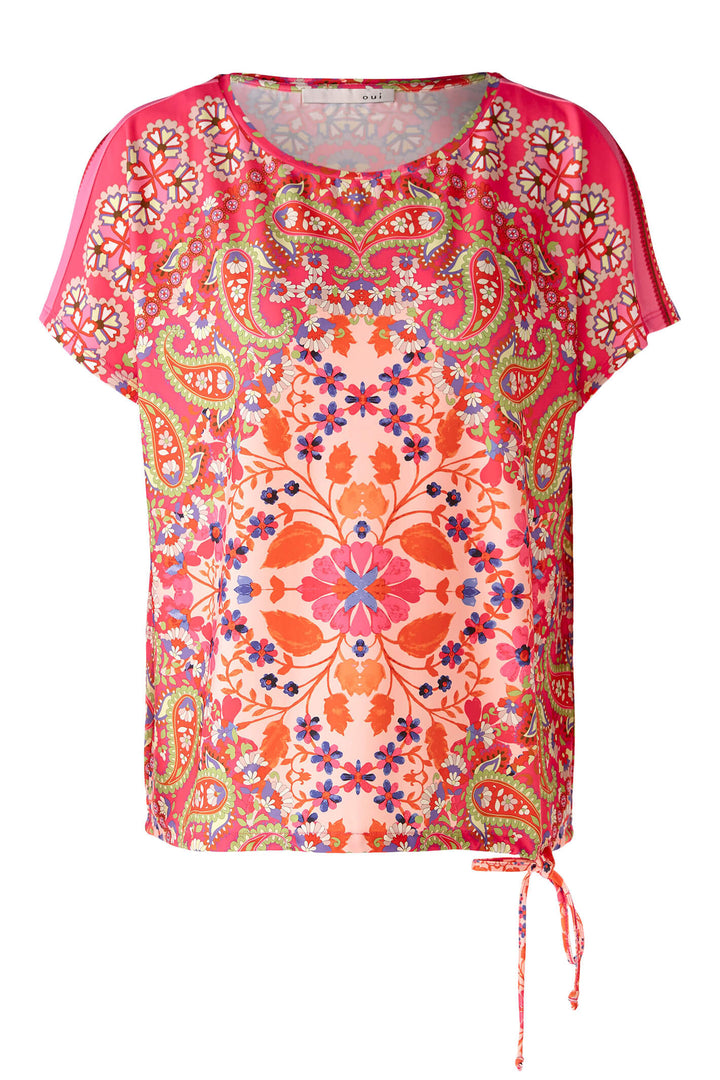 Oui 78648 Pink Orange Print Top - Olivia Grace Fashion