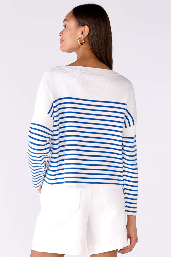 Oui 78662 White Blue Striped Jumper - Olivia Grace Fashion