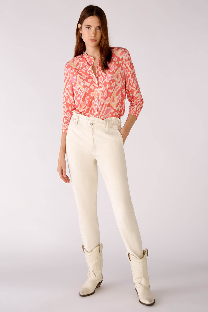 Oui 78739 Rose Orange Coral Print Blouse - Olivia Grace Fashion