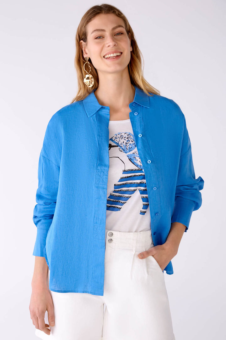 Oui 78867 Blue Long Sleeve Shirt - Olivia Grace Fashion