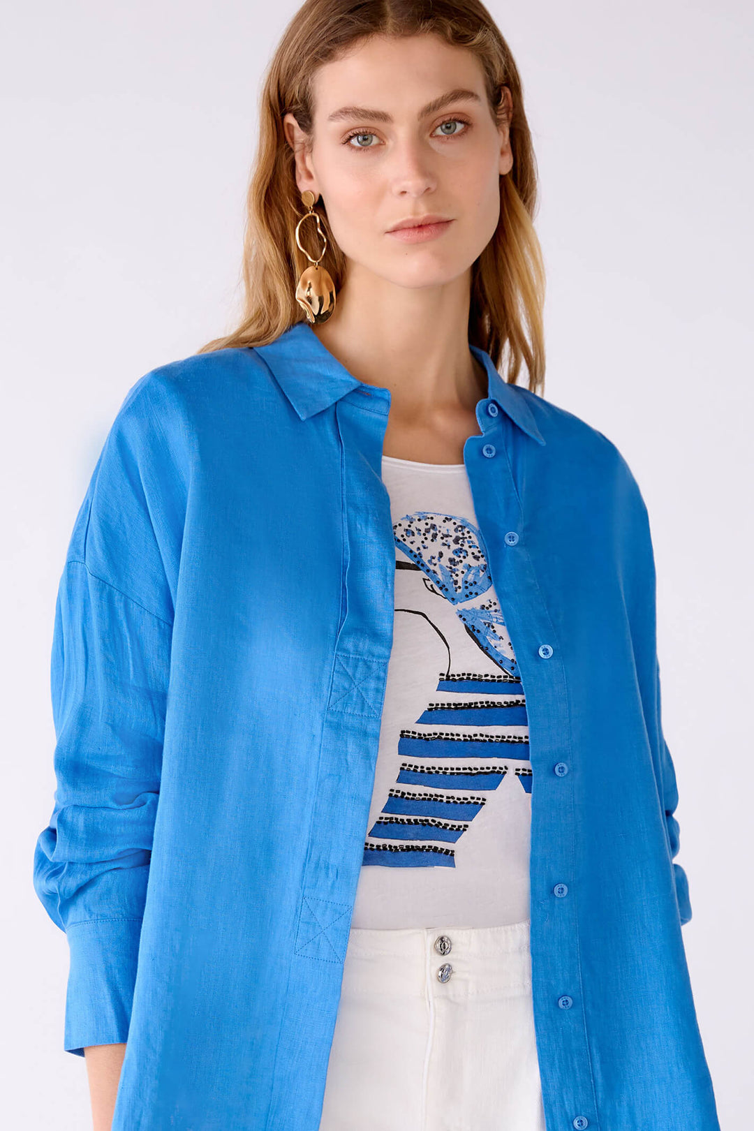 Oui 78867 Blue Long Sleeve Shirt - Olivia Grace Fashion