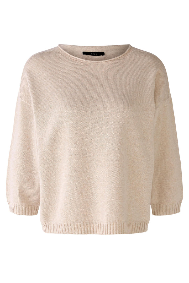 Oui 79351 Light Beige Melange Curl Neck Jumper - Olivia Grace Fashion