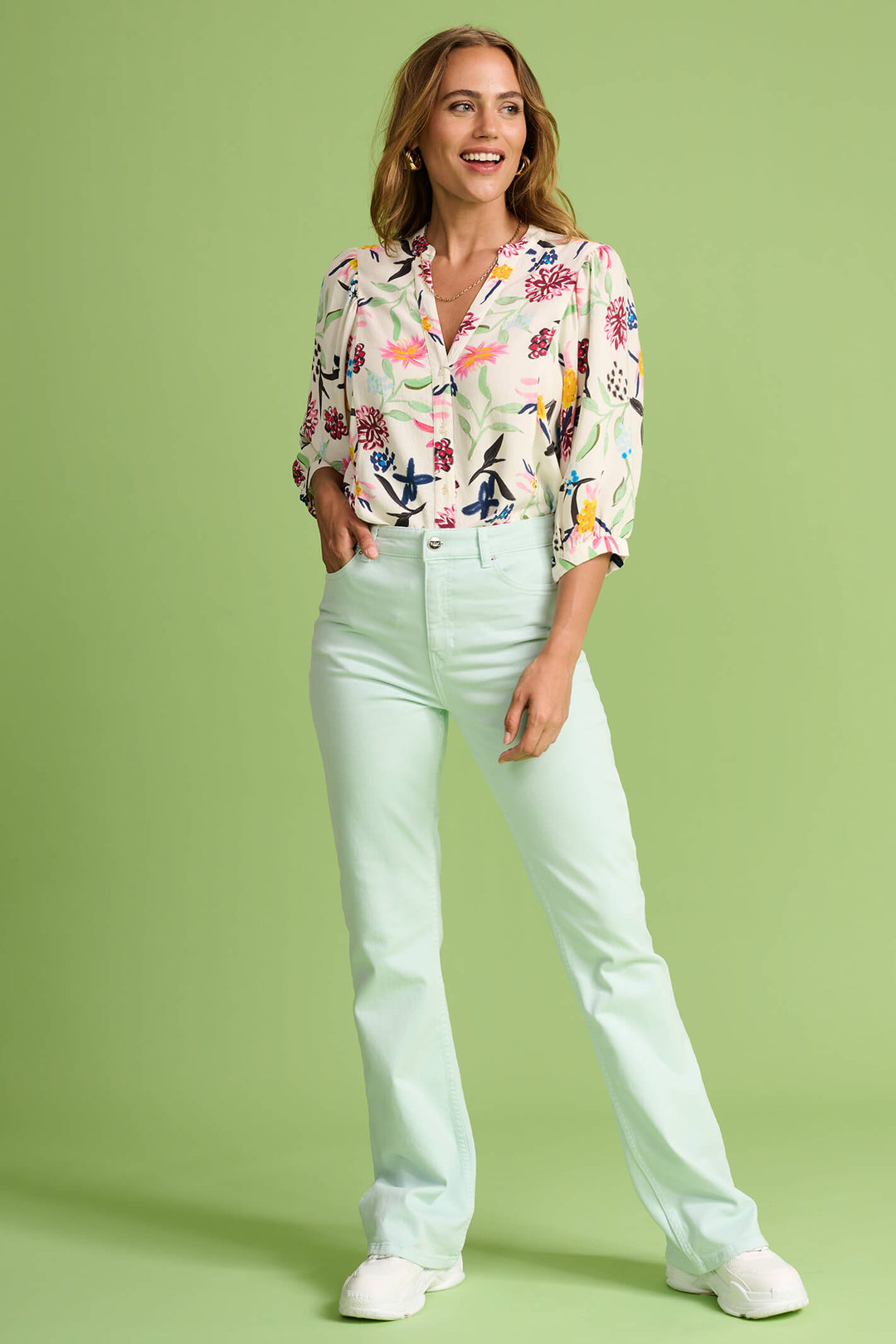 Pom Amsterdam SP7242 Green Garden Bloom Blouse - Olivia Grace Fashion