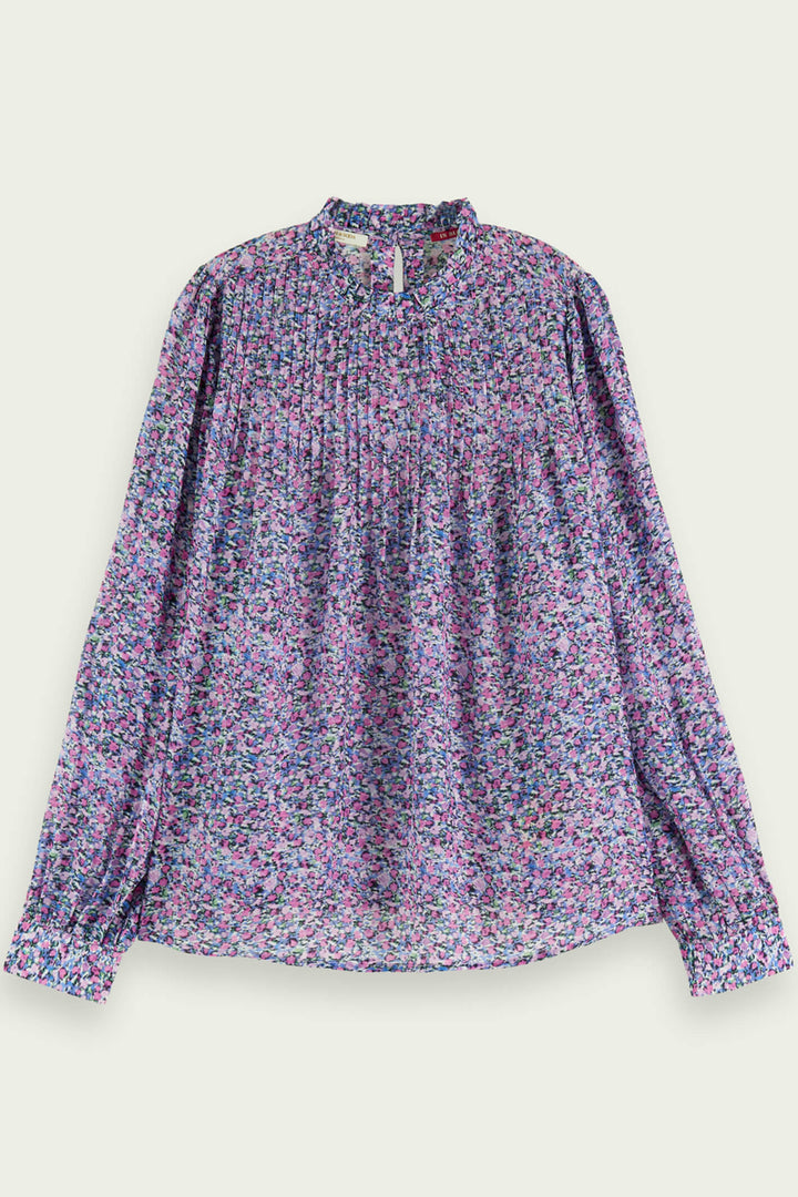 Scotch & Soda 171068 Rosaria Purple Pintuck Blouse With Ruffle - Olivia Grace Fashion