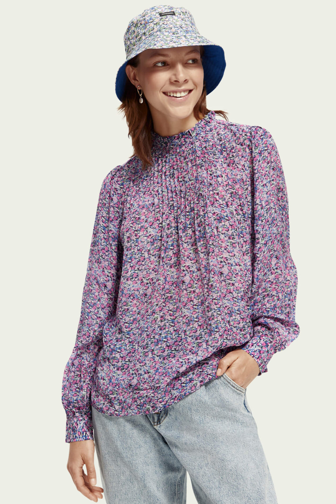 Scotch & Soda 171068 Rosaria Purple Pintuck Blouse With Ruffle - Olivia Grace Fashion